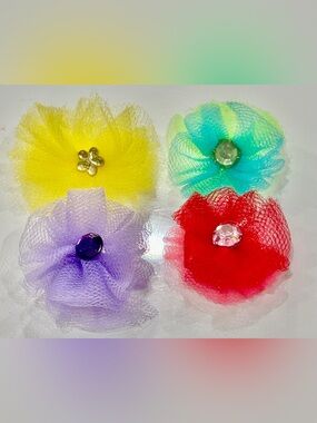 Set of Four Tulle Flower Hair Accessories for Small Dog Breeds in Pastel Colors
